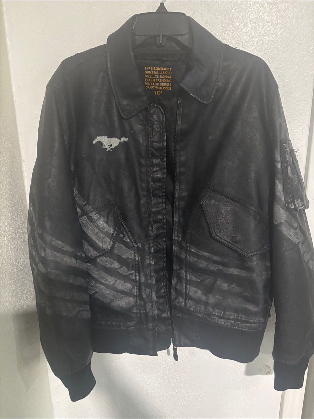 VIP Black Bomber Jacket with Gray Striped Graphic